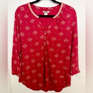 Lucky Brand Red and Cream Blouse